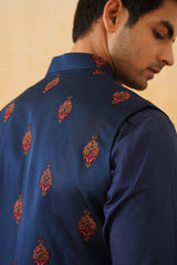 Blue Embroidered Motif Jacket with Kurta & Pant- Inchingindia