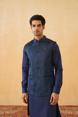 Blue Nehru Jacket and kurta with straight pants