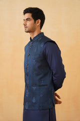 Blue Nehru Jacket and kurta with straight pants