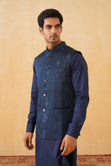 Blue Nehru Jacket and kurta with straight pants
