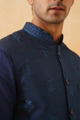 Blue Nehru Jacket and kurta with straight pants