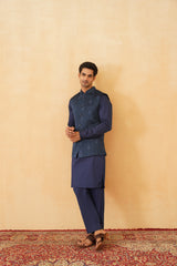 Blue Nehru Jacket and kurta with straight pants