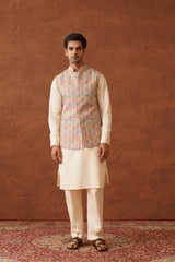 Cream colour Jacket with Kurta and Pant set