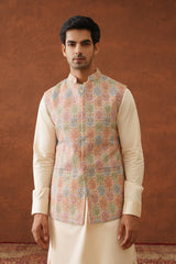 Cream colour Jacket with Kurta and Pant set