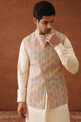 Cream colour Jacket with Kurta and Pant set