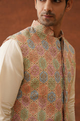 Cream colour Jacket with Kurta and Pant set
