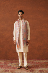 Cream Classic Floral Jaal Shawl for Men Online