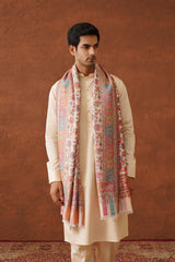 Cream Classic Floral Jaal Shawl for Men Online