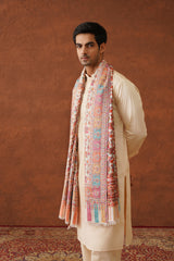 Cream Classic Floral Jaal Shawl for Men Online