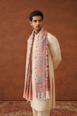 Cream Classic Floral Jaal Shawl for Men Online