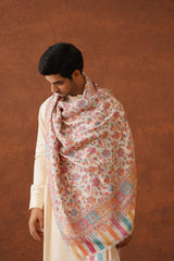 Cream Classic Floral Jaal Shawl for Men Online