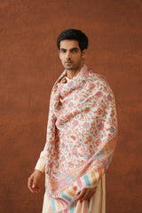 Cream Classic Floral Jaal Shawl for Men Online