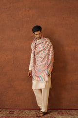 Cream Classic Floral Jaal Shawl for Men Online