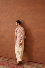 Cream Classic Floral Jaal Shawl for Men Online