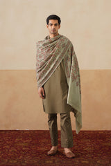 Mélange Mint Green Embroidered Shawl For Men