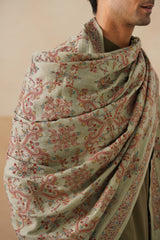 Mélange Mint Green Embroidered Shawl For Men