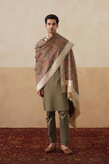 beige pashmina-color jamawar shawl with ivory parsi/ gara border