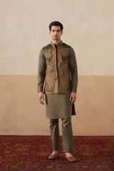 Olive Paisley Jacket with Kurta & Pant