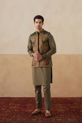 Olive Paisley Jacket with Kurta & Pant