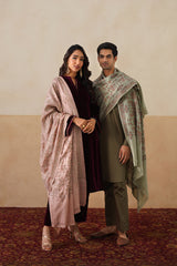 Mélange Pastel Pink Paisley-Jaal Embroidered Shawl