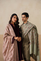 Mélange Pastel Pink Paisley-Jaal Embroidered Shawl