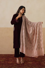 Mélange Pastel Pink Paisley-Jaal Embroidered Shawl