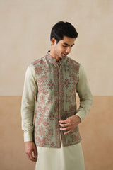 Mint Green Embroidered Jacket with Kurta & Pant