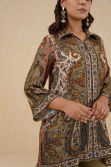 Olive Paisley Print Co-ord Set- Inchingindia