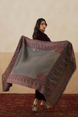 Black Zari Jamawar Border Shawl For Women