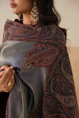 Black Zari Jamawar Border Shawl For Women