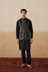 Meher Black-Olive Jacquard Jacket with Kurta & Pant