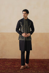 Meher Black-Olive Jacquard Jacket with Kurta & Pant
