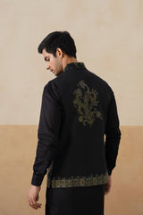Meher Black-Olive Jacquard Jacket with Kurta & Pant