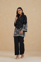 Black Abstract Embroidered Set- Inchingindia