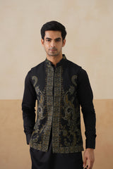 Meher Black-Olive Jacquard Jacket with Kurta & Pant