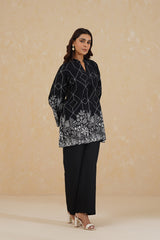 Black Abstract Embroidered Set- Inchingindia