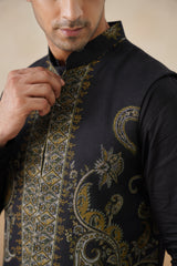 Meher Black-Olive Jacquard Jacket with Kurta & Pant