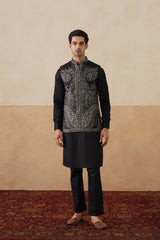 Meher Black Paisley Jacquard Jacket with Kurta & Pant