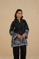 Black Abstract Embroidered Set- Inchingindia