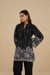 Black Abstract Embroidered Set- Inchingindia