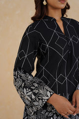 Black Abstract Embroidered Set- Inchingindia