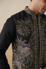 Meher Black Paisley Jacquard Jacket with Kurta & Pant