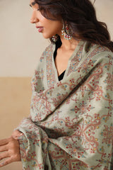 Mélange Mint Green Embroidered Shawl For Women