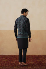 Midnight Kaani Jacquard Jacket with Kurta & Pant