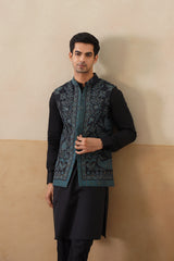 Midnight Kaani Jacquard Jacket with Kurta & Pant