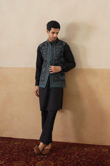 Midnight Kaani Jacquard Jacket with Kurta & Pant