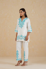 Cream Contrast Embroidered Set- Inchingindia