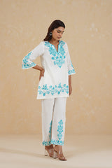Cream Contrast Embroidered Set- Inchingindia