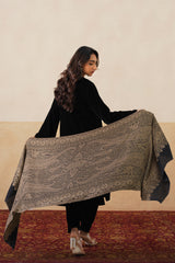 Black Gold Zari Paisley Stole For Women