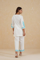 Cream Contrast Embroidered Set- Inchingindia